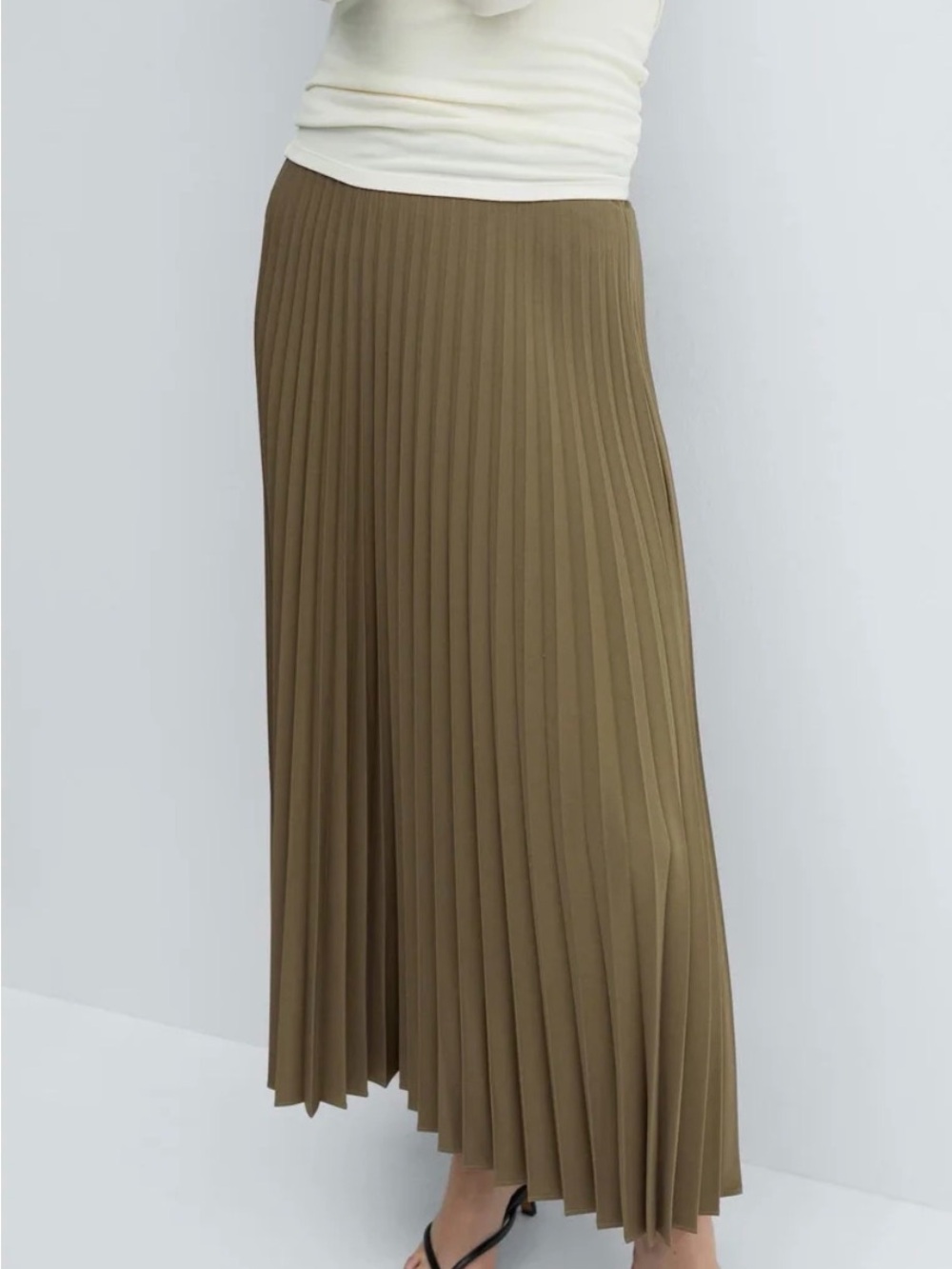 Mango MNG Pleated Midi Skirt - Olive